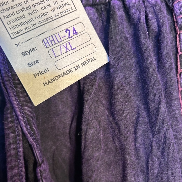 174 NWT Purple Hippie Handmade Floral Embroidered W/Leg Boho Trouser Crop Pant - Picture 9 of 15